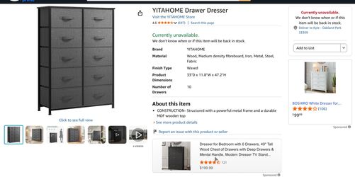 10 Drawer Dresser 33 x 12 x 47