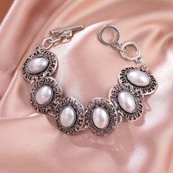 Faux Pearl Decor Silver Color Bracelet
