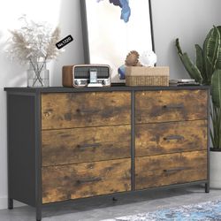 6 Drawer Dresser, Industrial Wood Storage Dressers & Chests of Drawers with Sturdy Steel Frame, Storage Dresser for Bedroom Wood (Rustic Brown)