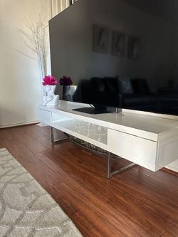 High Gloss White on Chrome TV Stand- $100