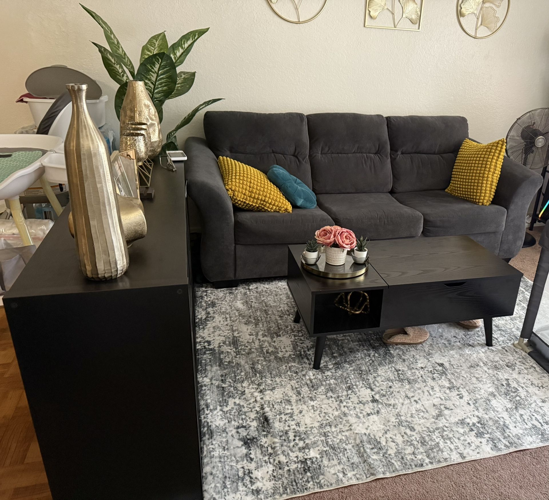 Couch, Shelving Unit & Coffee Table(decors Not Included)
