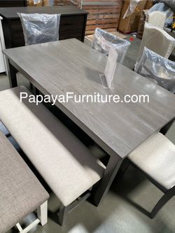 Super Deal! 6-Pcs Dining Set, Wooden Dining Set, 4 Chairs , 1 bench with  a Table, Kitchen Furniture, Casual dining room set, Matching Dining Chairs  