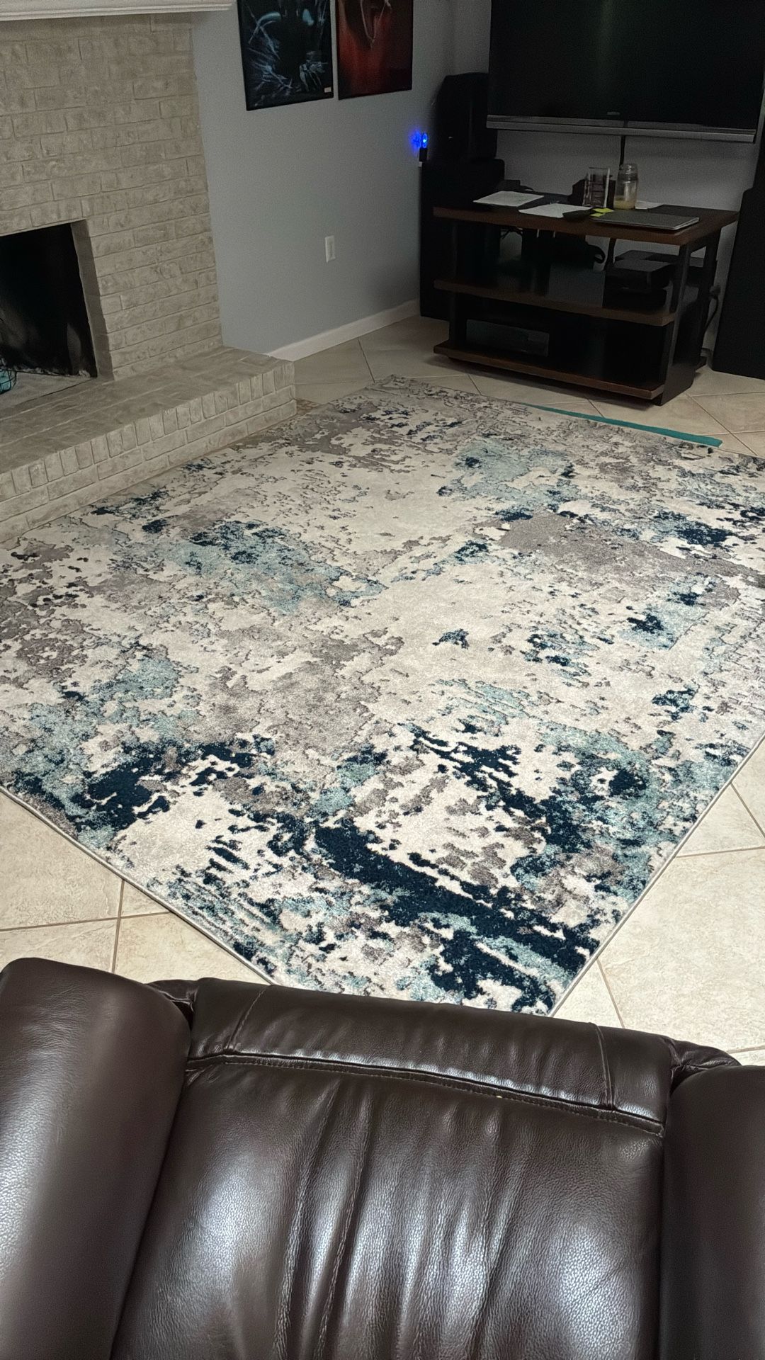Large blue/gray/teal/cream abstract area rug 9’6” x 7’10”,All Products : American Fashion Style Bags On Sale