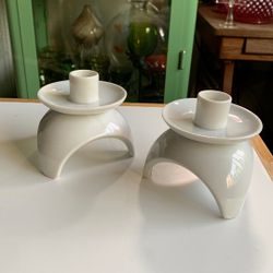 Pair of OMC Otagiri Tripod Taper Candle Holders Porcelain Made in Japan- Chip On One Please See Pictures
