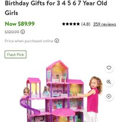 DIY luxury dreamhouse with led lights 36inch dollhouse playset. 11 rooms with doll toy figures. 