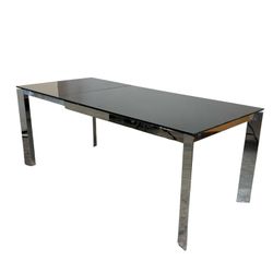 Calligaris Baron Metal and Black Glass Extendable Dining Table