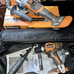 Ridgid Combo Set- Angle Grinder, With Drill, Charger 2x Batteries 