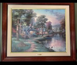 Thomas Kinkade “Hometown Lake” GP Canvas 24x30 Framed w/ COA