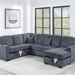 Corduroy sectional sleeper with storage