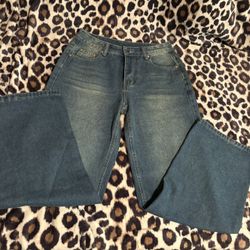 Dark blue wide leg jeans