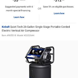Air Compressor Kobalt 26 Gallons