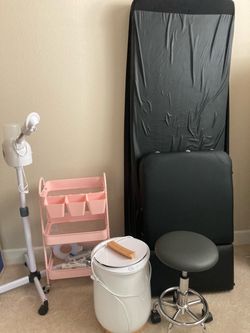 Esthetician bed ,steamer,pad,cover,stool and rolling caddy