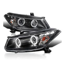 SPEC-D TUNING Twin Halo Black Projector Headlights Compatible with 2008-2012 Honda Accord 2 Door Coupe Left + Right Pair Headlamps Assembly