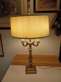 2 Branch Light, French Style, Faux Bronze, Decorative Lamp W/Pleated Fabric Shade
