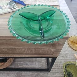 Vtg Made in Czechoslovakia Teal Blue Green Divided Relish Dish Tray Candlewick