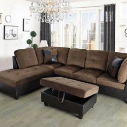 Brown Microfiber Sectional Couch And Ottoman 