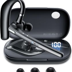 Bluetooth Headset V5.3, Wireless Earpiece with 500mAh Charging Case Hand-Free Headphones Noise Canceling Mic for Office/Driving/Business