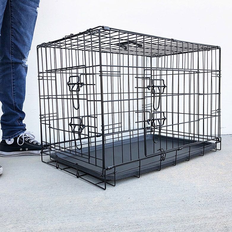 $40 (New in box) Folding 30” dog cage 2-door folding pet crate kennel w/ tray 30”x18”x20”