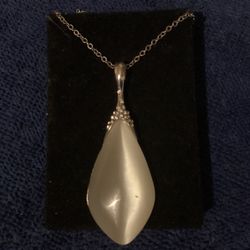36” SilverTone Necklace And Pendant With White Stone And Rhinestones 
