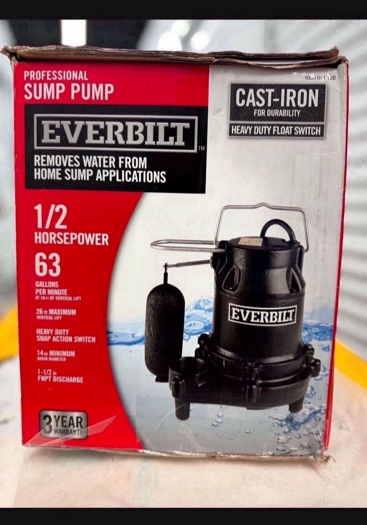 🔥 1/2 HP Cast Iron Sump Pump 63 gal (retail $278)