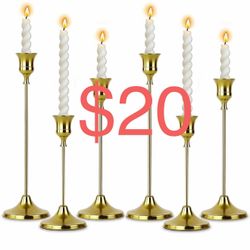 2 Sets Candle Holder Brass Metal Candlestick Holders - HearthLume Vintage Modern Metal Taper Candle Holders, Decorative Centerpiece for Table Mantel, 