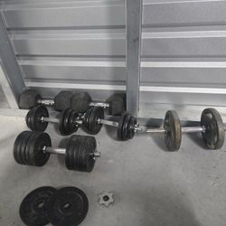 Weight Bench, Bar, Weights, Dumbells