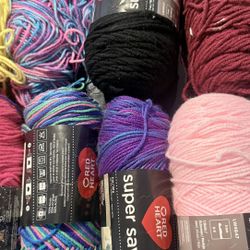 Crochet Knitting Yarns Hot Pink, Baby  Pink,  Blue With Glitter, Dodger Blue, Black, Orange, Maroon, Yellow, 3 Bright Mixed Colors 
