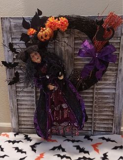 Halloween wreath with witch / broom HANDMADE artificial