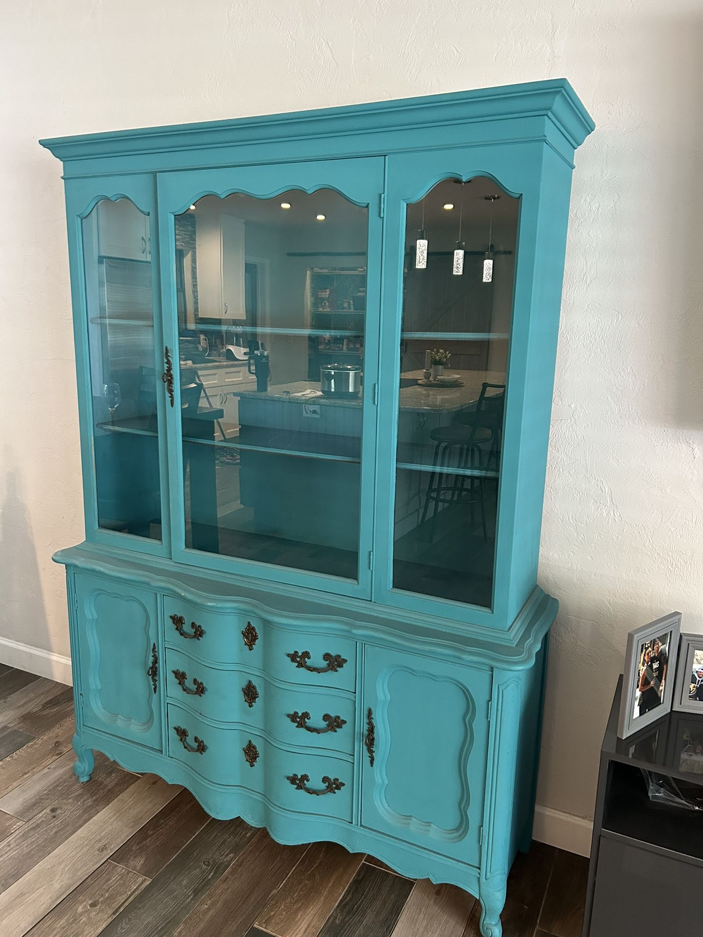 Teal Wooden China Cabinet