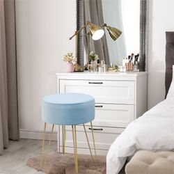 18'' Round Velvet Ottoman/Footrest Stool/Dressing Chair in Light Blue