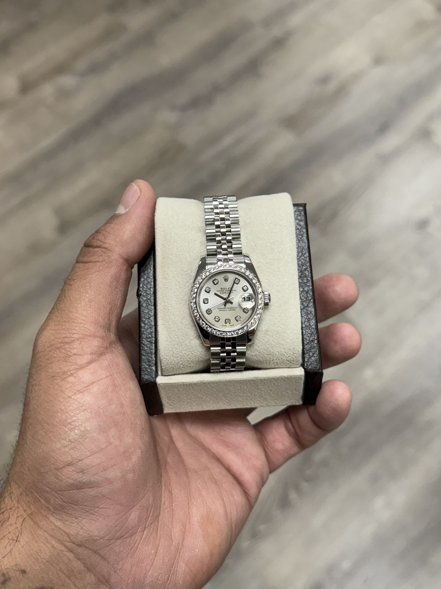 Rolex Ladies Datejust 179160 Silver Diamond Dial Diamond Bezel Stainless Steel