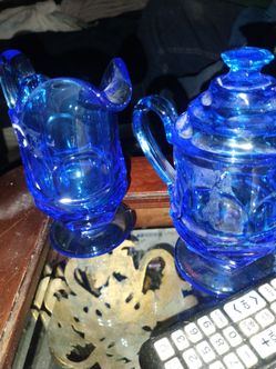 Cobalt Blue Glass Creamer and Sugar Set