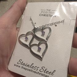 Sterling Silver Heart Necklace w/ Amethyst Birthstone 