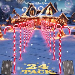 COOLWUFAN 24 Pack 22" Solar Candy Cane Lights Outdoor, 216 Bright LEDs Christmas Pathway Decorations with 4 Brightness Levels, Solar Powered & Waterpr