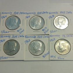 Lot of (6) Kennedy Silver Half Dollar Coins