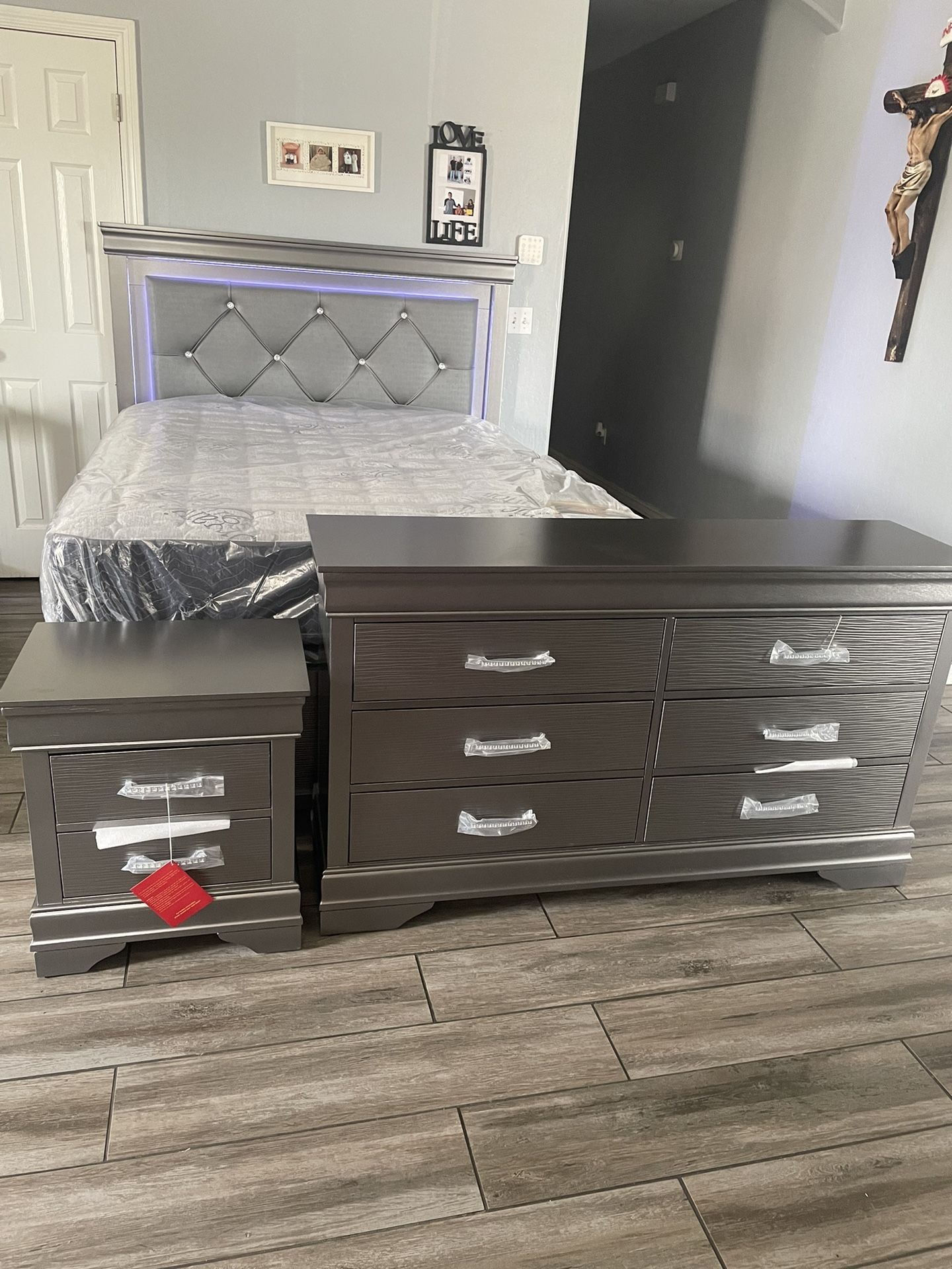 New Queen Bedroom Set With Mattresses Included! 