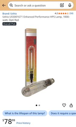 Ushio US(contact info removed) Enhanced Performance HPS Lamp, 1000-watt, Opti Red