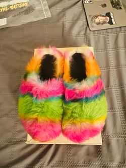 marni slides multicolor stripe fur slip-on slippers EU 42 US 9