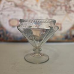 Vintage Clear Glass Footed Compote Dish Faceted Ribbed Rim