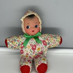 Vintage Squeaky Baby Cloth Doll Rubber Face Shevie Doll 6 1/2"