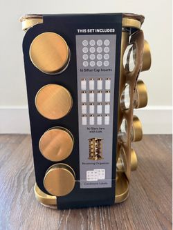 Gourmet Kitchen 16pc Gold Revolving Spice Rack + Cookie Scoop (as a gift)
