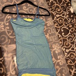 XS Blue/green Layered Sheer Dress