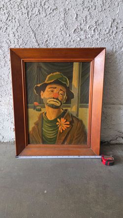 Vintage Clown Portrait Oil Painting on Board Framed Wall Art 16" x 20"