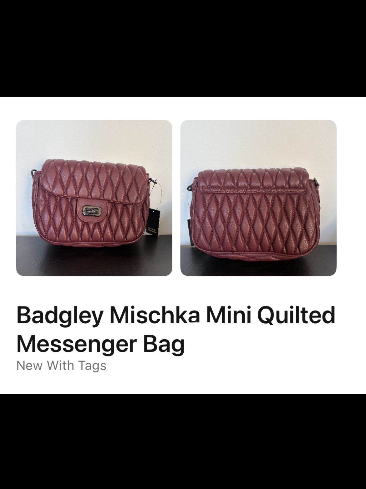 Brand New (Still in Plastic/ W/Tags) Badley Mischka Mini Quilted Messenger Bag, MSRP $149 , selling for $50