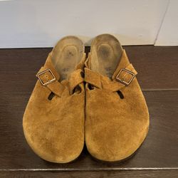 Birkenstock Boston Brown Suede Men's Slip-On Sandals Buckle Arch Support