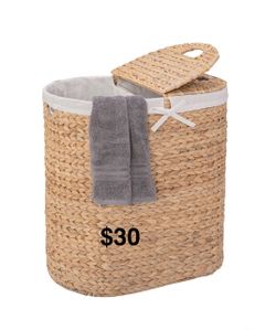 Woven Water Hyacinth Laundry Hamper with Lid (Brand New)