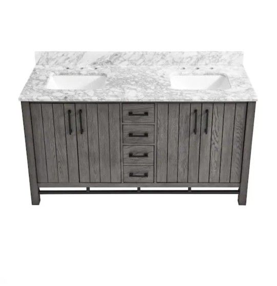 Bathroom Vanity 60" Double Sink With Carrara Marble Top