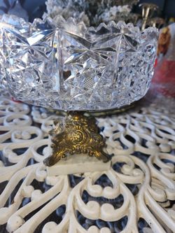 Vintage Crystal/ Brass Large Candy Dish