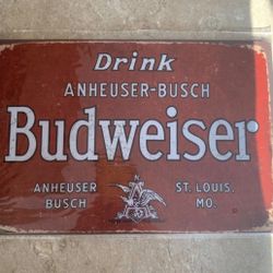 Budweiser Beer Old Fashioned Metal Bar Sign