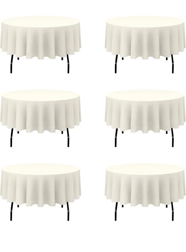 Round Ivory Tablecloths, (6 Pack)
